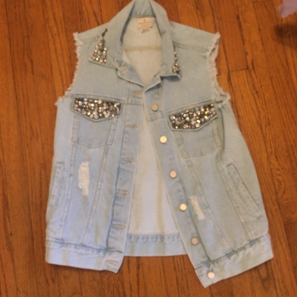 French Connection Bejeweled Denim Vest - xs - Picture 3 of 6